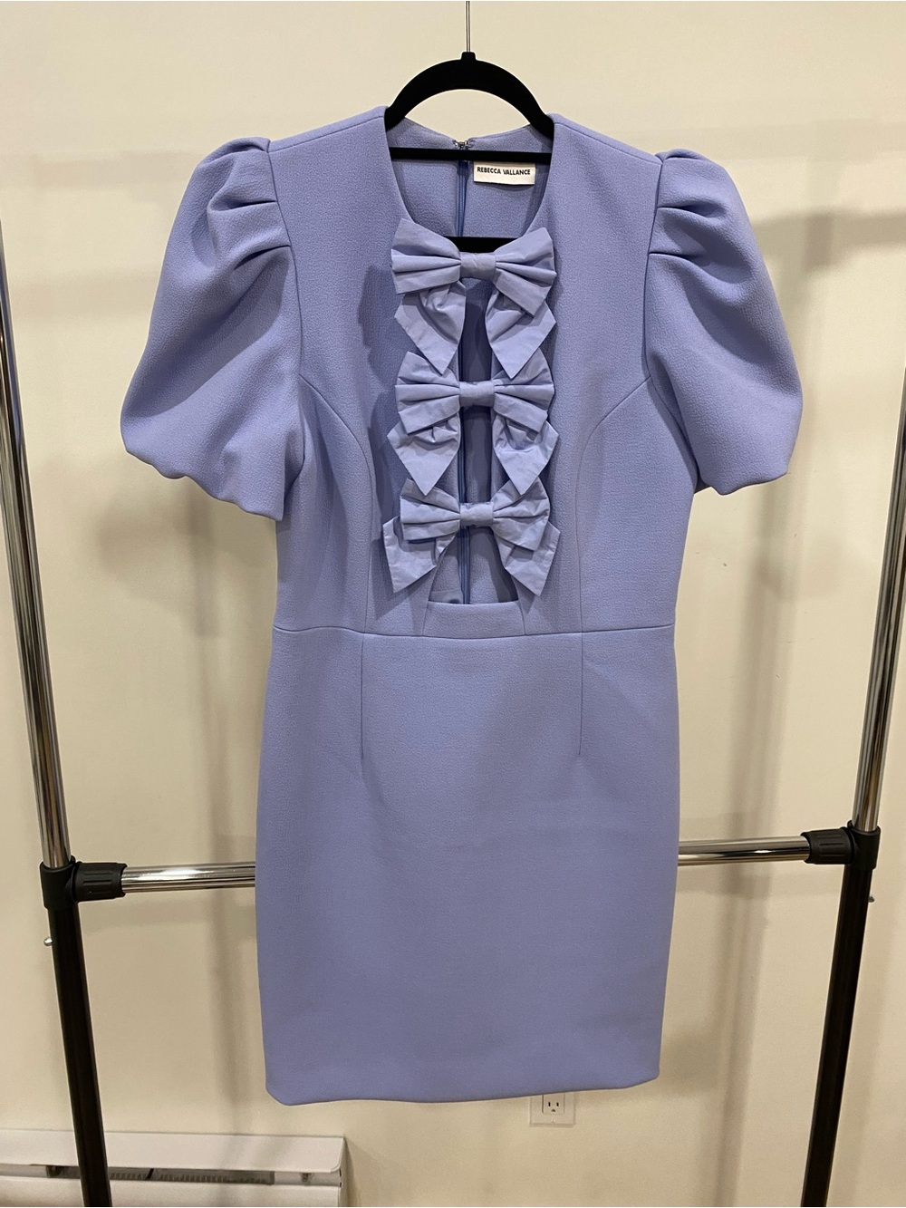 Rebecca Vallance Lavender Bow-Front Puff Sleeve Mini Dress